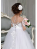 Sheer Long Sleeve White Lace Tulle Flower Girl Dress
